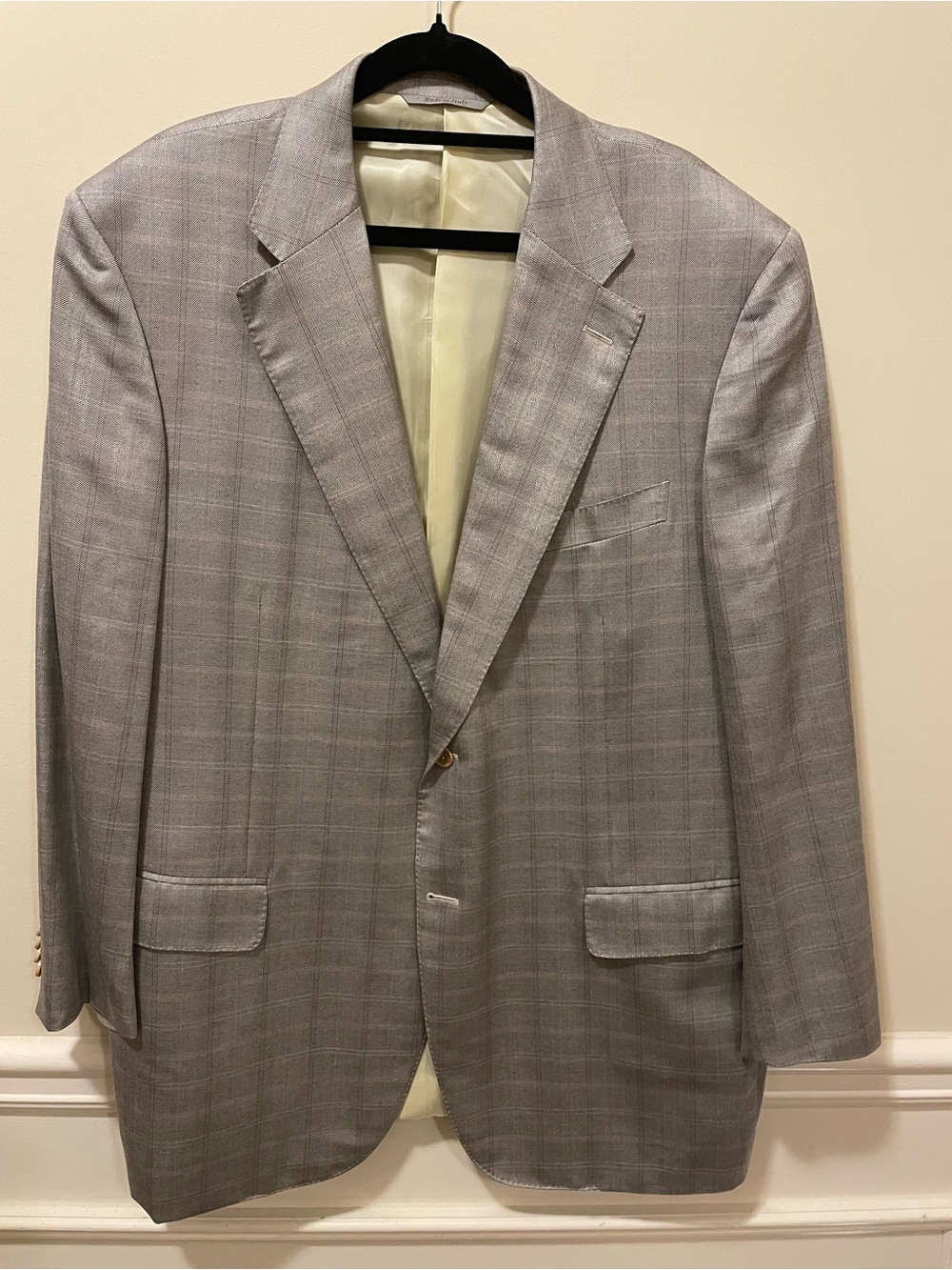 Canali Men's Light Gray Plaid Blazer Jacket Silk-Wool Italy